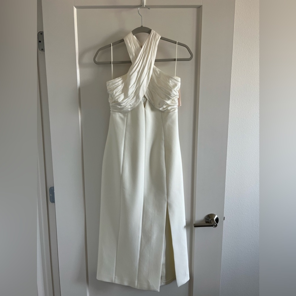 cinq a sept Ivory Cross-Front Midi Dress